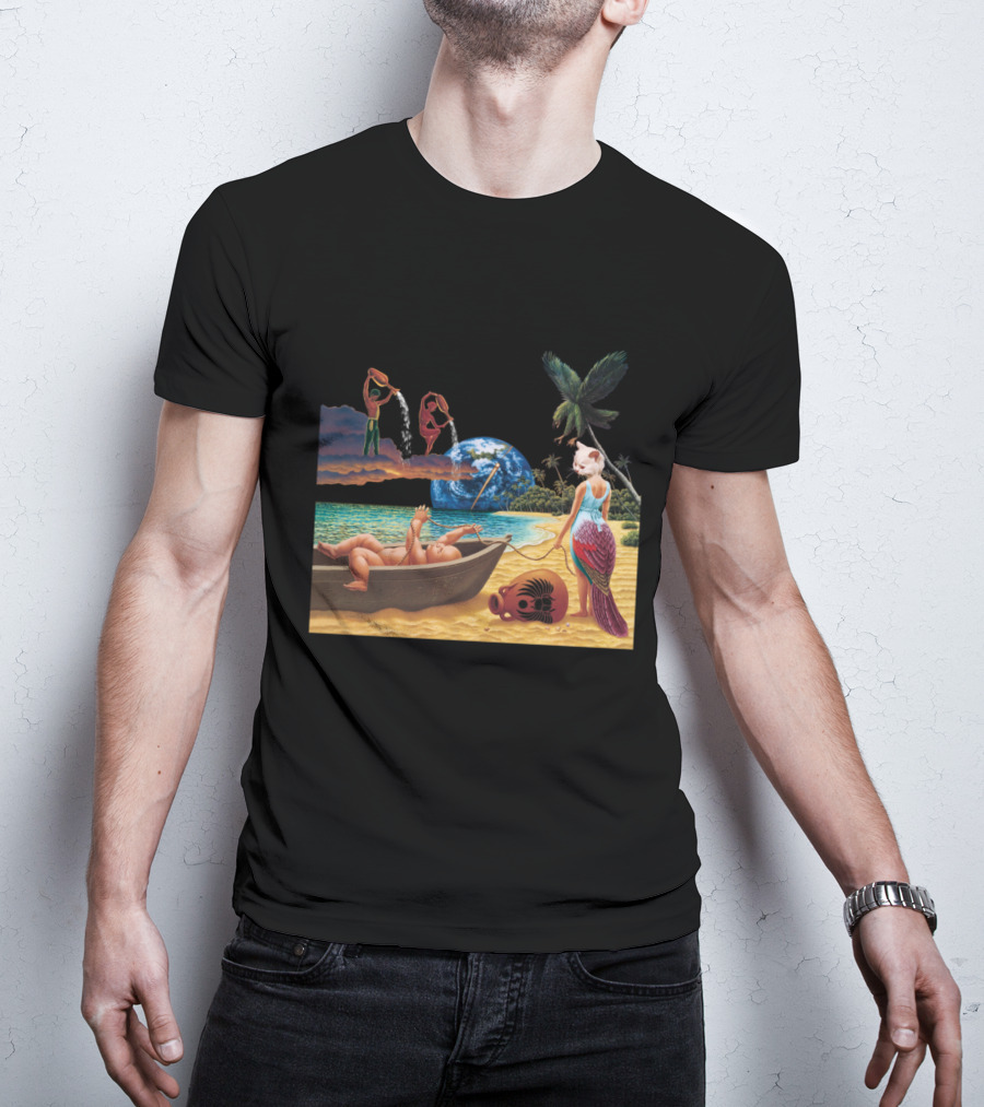 Surreal Tropical Scene With Mermaid And Earth T-Shirt
