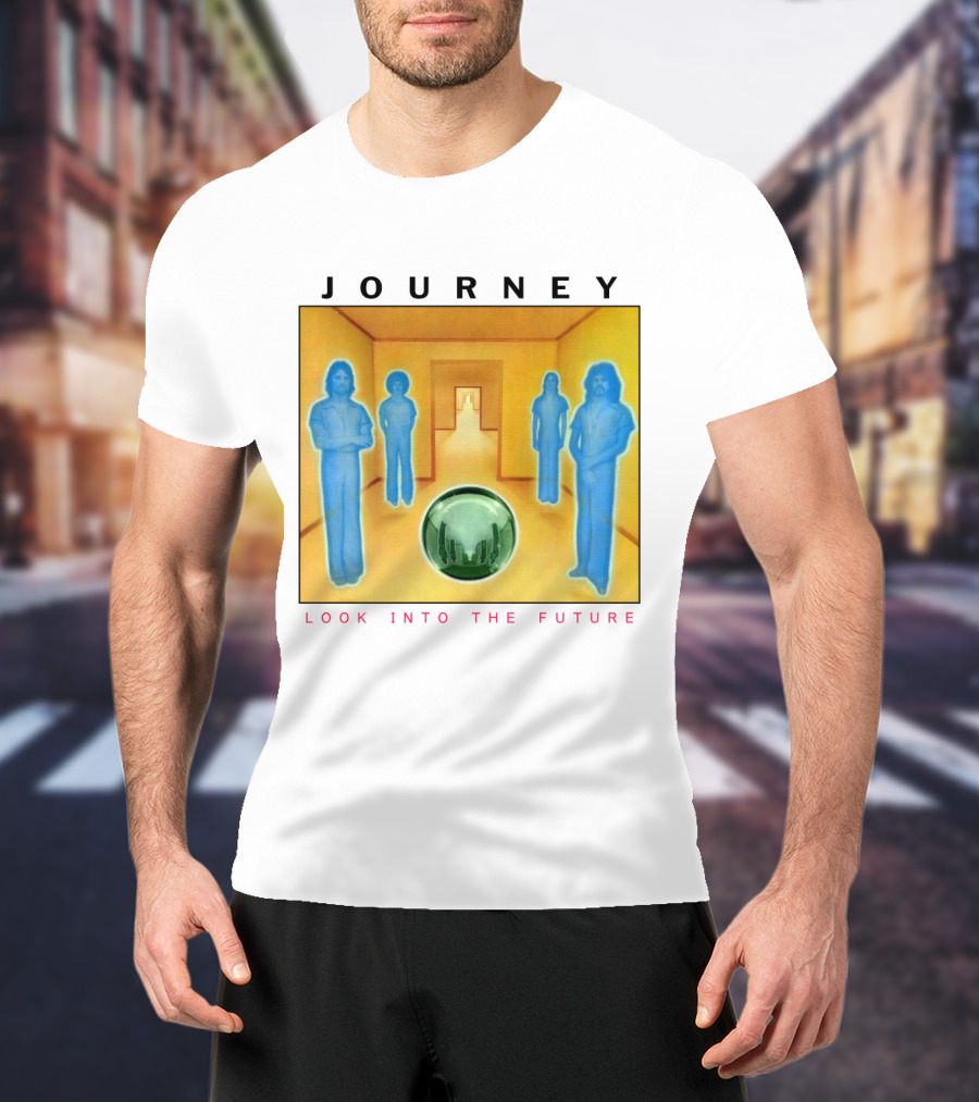 JOURNEY Look Into The Future Album Art With Blue Figures And Globe T-Shirt