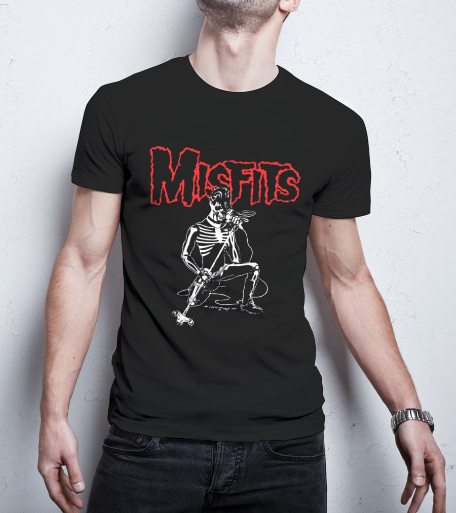 Misfits Skeleton Figure With Microphone In Black And Red T-Shirt