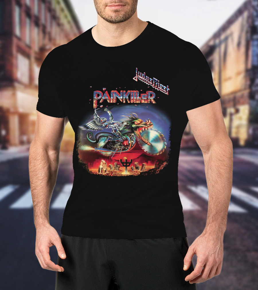 Judas Priest Painkiller Album Artwork Motorcycle And Winged Dragon T-Shirt