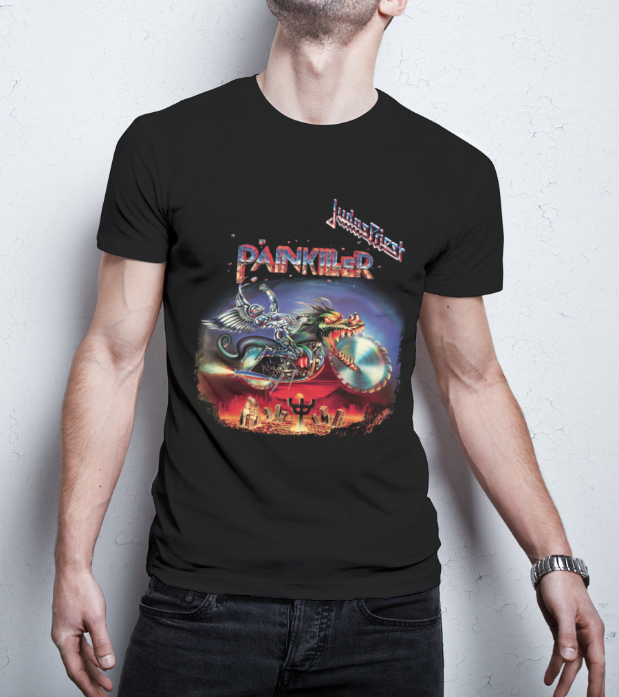 Judas Priest Painkiller Album Artwork Motorcycle And Winged Dragon T-Shirt