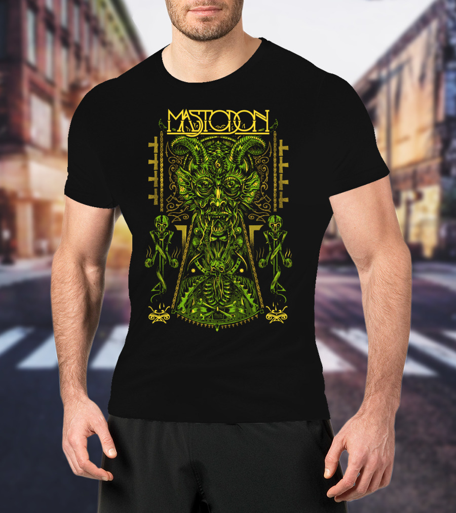 Mastodon Green Demonic Creature With Horns And Mystical T-Shirt