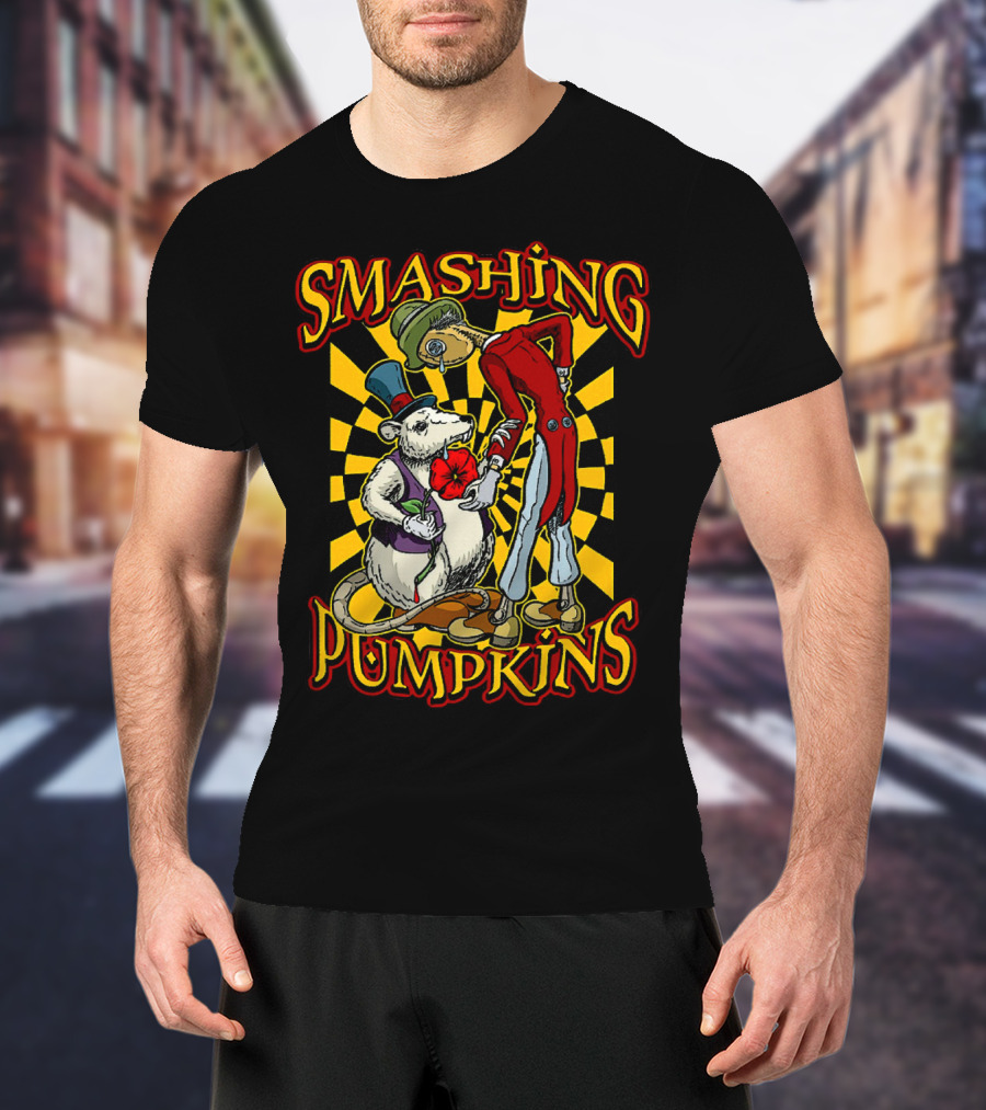 Smashing Pumpkins Alice In Wonderland Style Mad Hatter And White Rabbit T-Shirt
