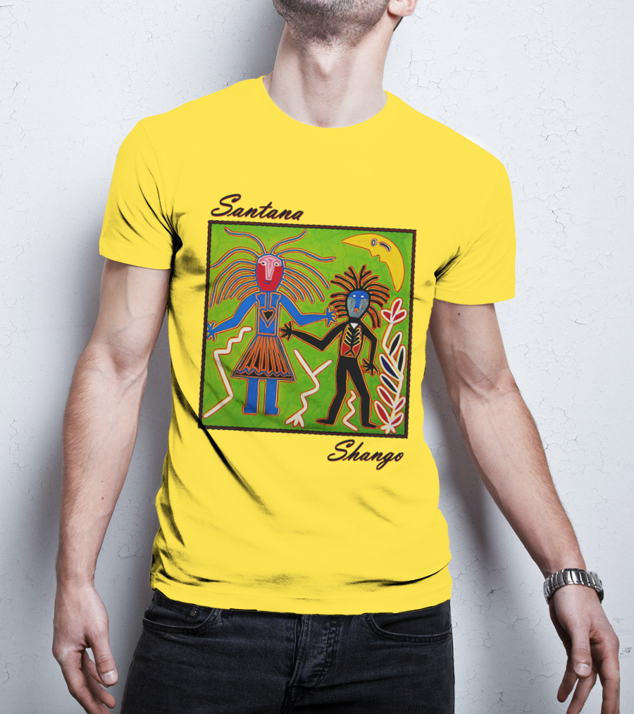 Santana Shango Colorful Tribal Art With Moon And Figures T-Shirt