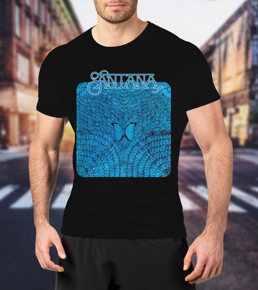 Santana Blue Butterfly And Feathers T-Shirt