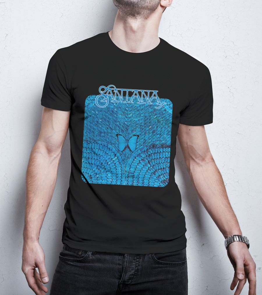Santana Blue Butterfly And Feathers T-Shirt