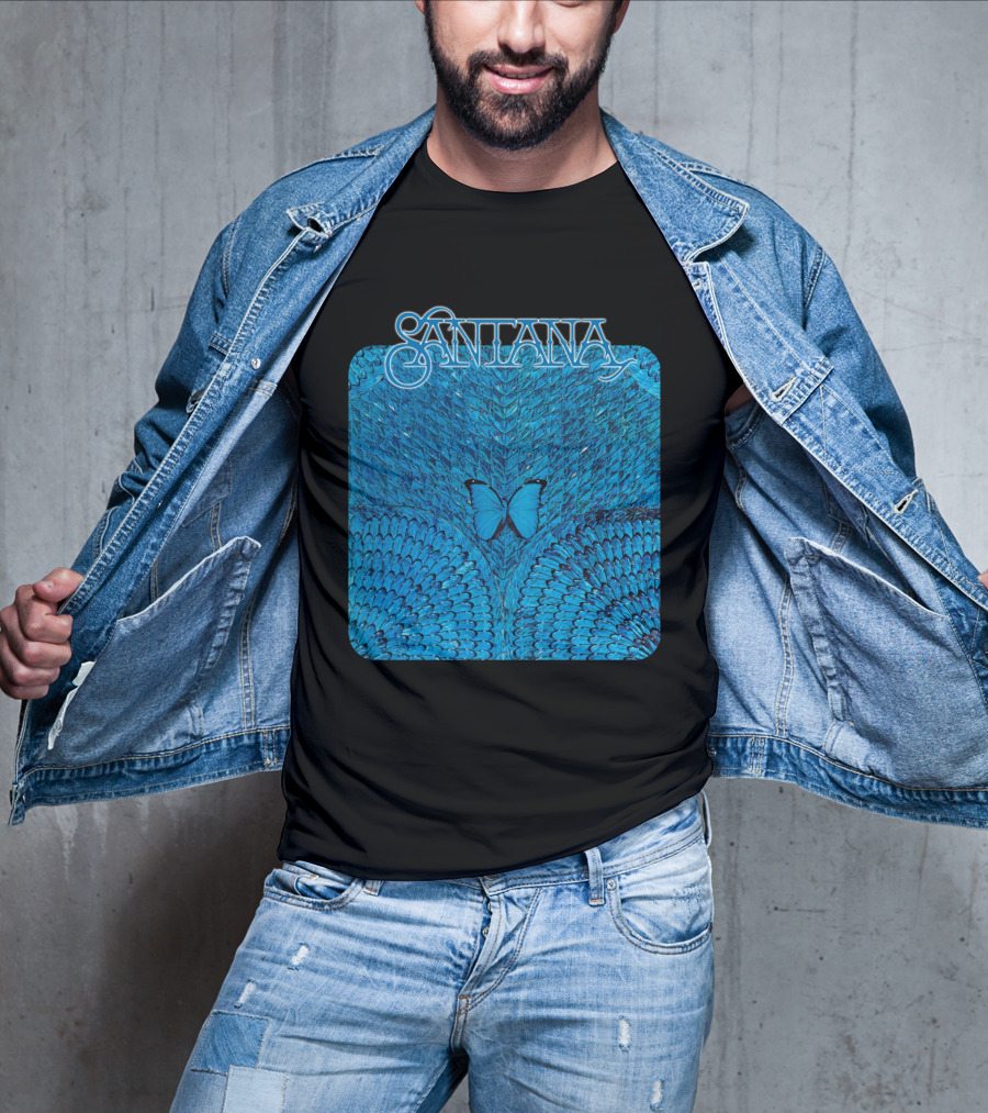 Santana Blue Butterfly And Feathers T-Shirt