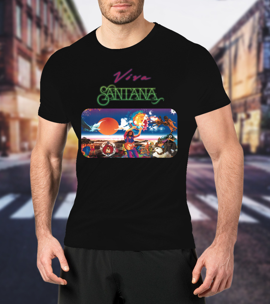 Viva Santana Psychedelic Artwork Collage T-Shirt