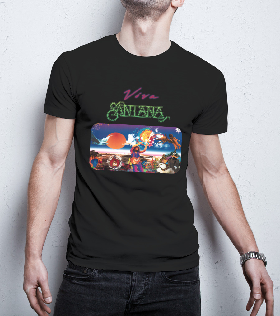 Viva Santana Psychedelic Artwork Collage T-Shirt