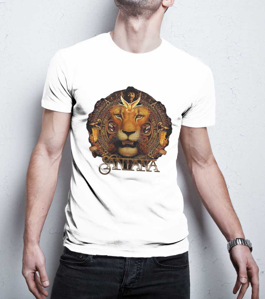 Santana Lion Artwork With Intricate Circular Motif T-Shirt