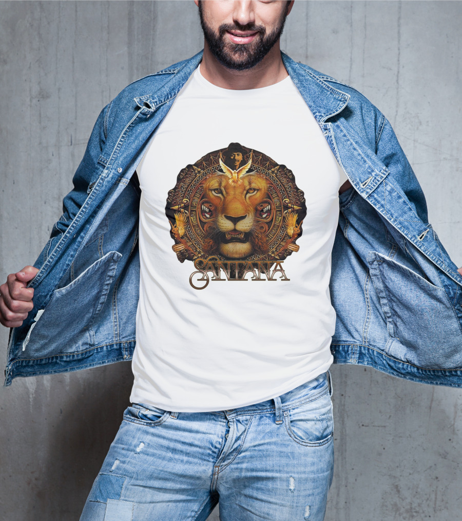 Santana Lion Artwork With Intricate Circular Motif T-Shirt