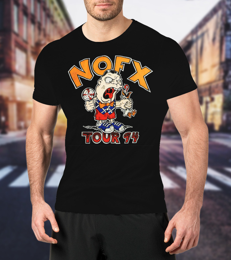 Nofx Tour 94 Cartoon Character With Slingshot And Roast Chicken T-Shirt