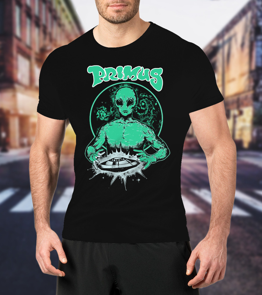Primus Alien Holding Ufo With Cosmic T-Shirt