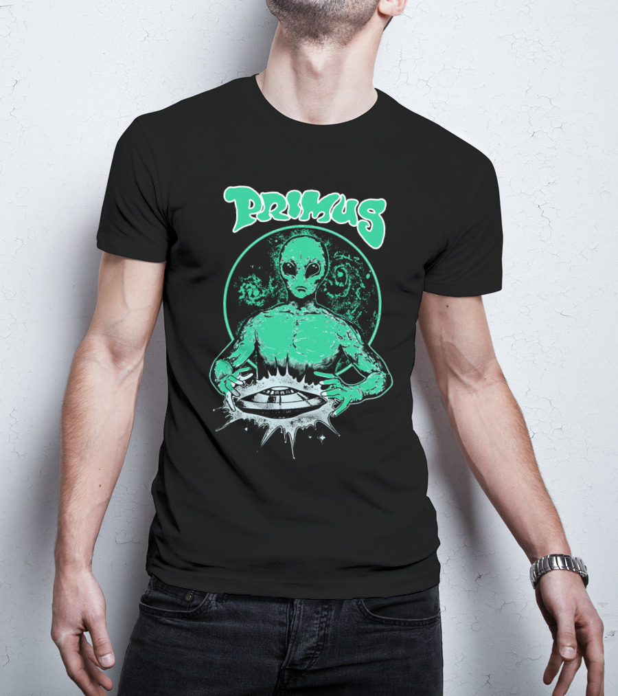 Primus Alien Holding Ufo With Cosmic T-Shirt