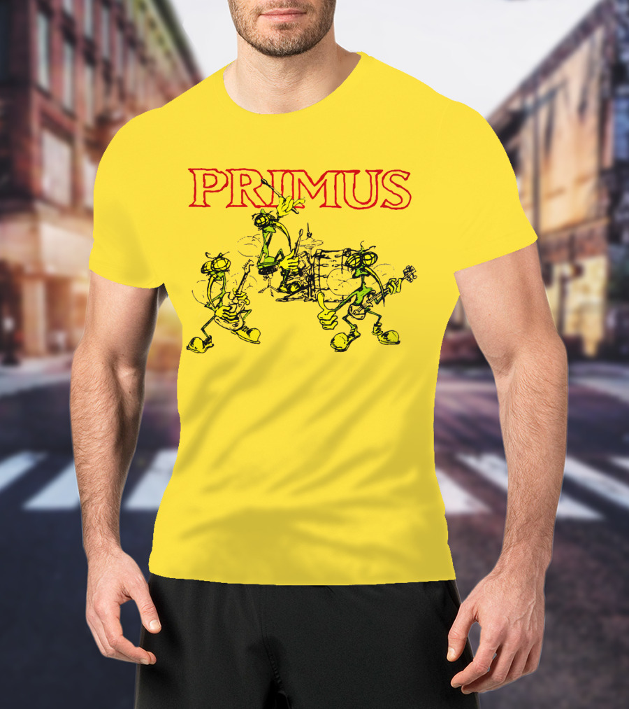 Primus Iconic Cartoon Figures With Red Title T-Shirt