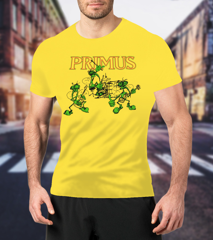 Primus Band Alien Character Drumming And Guitar Playing Scene T-Shirt