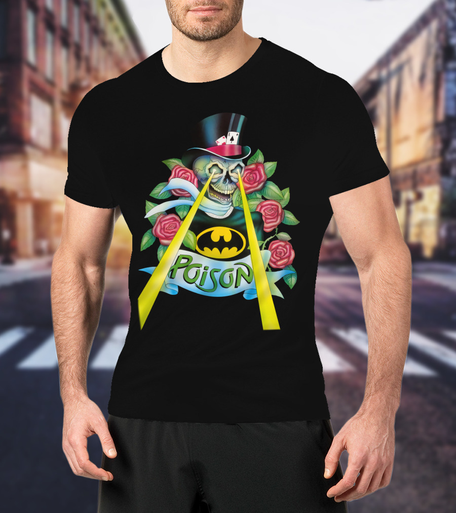 Poison Skull With Top Hat And Roses Featuring Bat T-Shirt