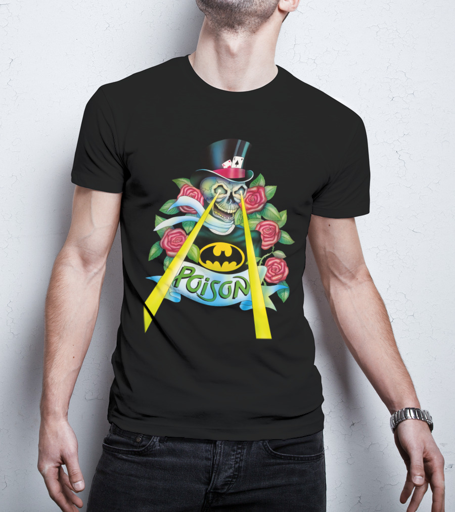 Poison Skull With Top Hat And Roses Featuring Bat T-Shirt