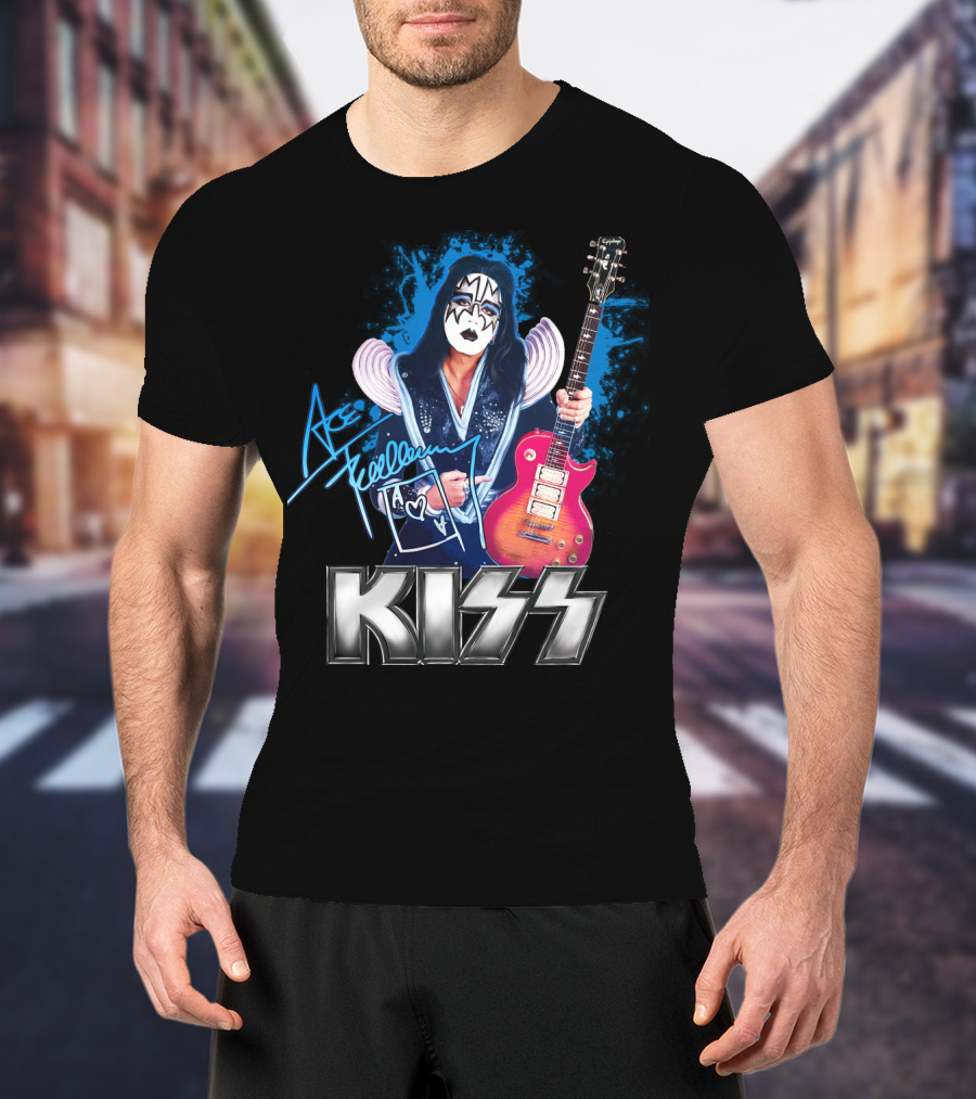 Kiss Ace Frehley Signature Graphic Guitar Art T-Shirt
