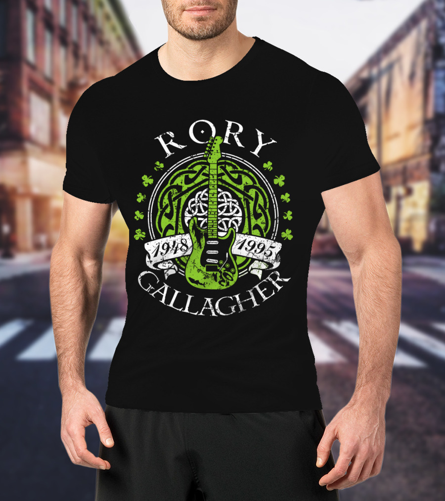 Rory Gallagher 1948-1995 Celtic Guitar And Shamrock T-Shirt