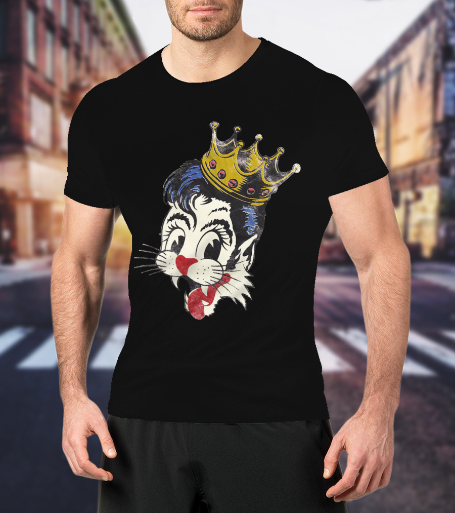 Kiss Cat King Retro Mascot Style With Crown T-Shirt