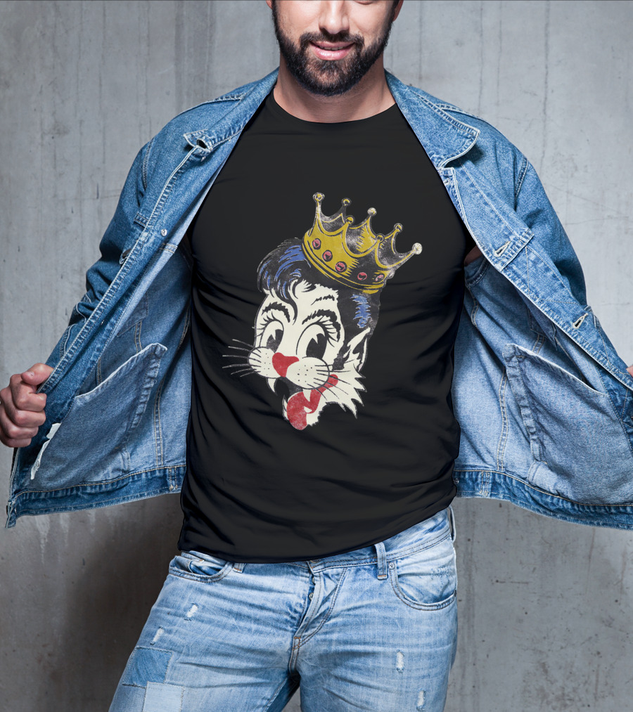 Kiss Cat King Retro Mascot Style With Crown T-Shirt