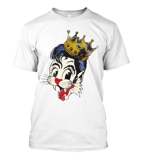 Crowned Cartoon Cat With Heart-Shaped Nose And Whiskers T-Shirt