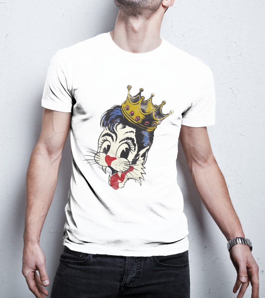 Crowned Cartoon Cat With Heart-Shaped Nose And Whiskers T-Shirt