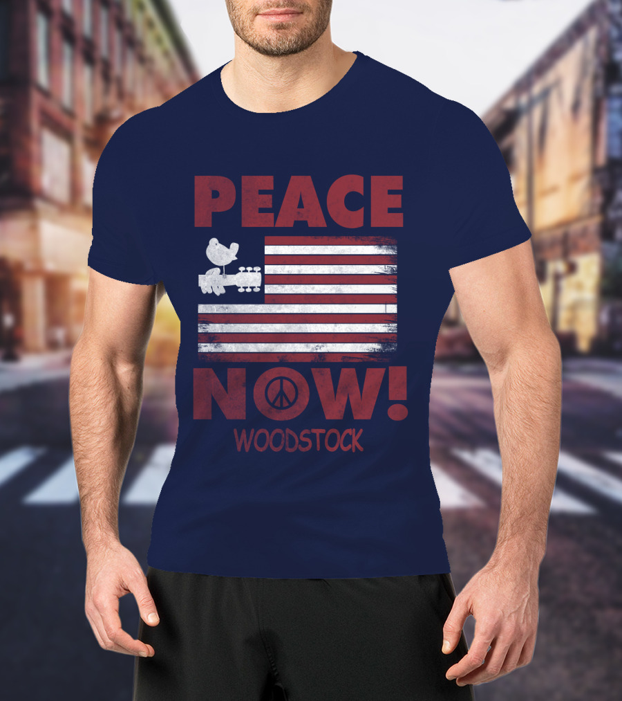 Woodstock Peace Now! American Flag Guitar Bird T-Shirt