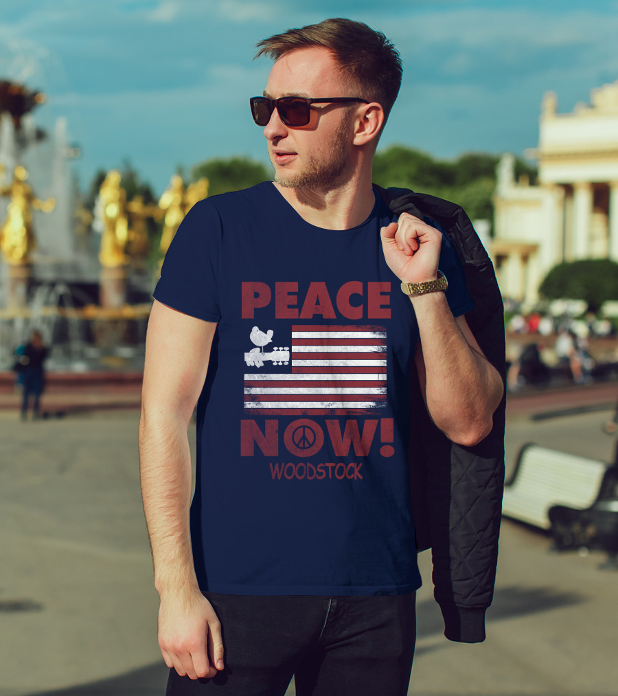 Woodstock Peace Now! American Flag Guitar Bird T-Shirt