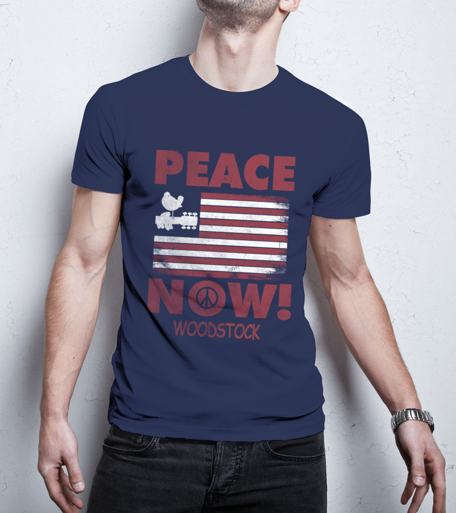 Woodstock Peace Now! American Flag Guitar Bird T-Shirt