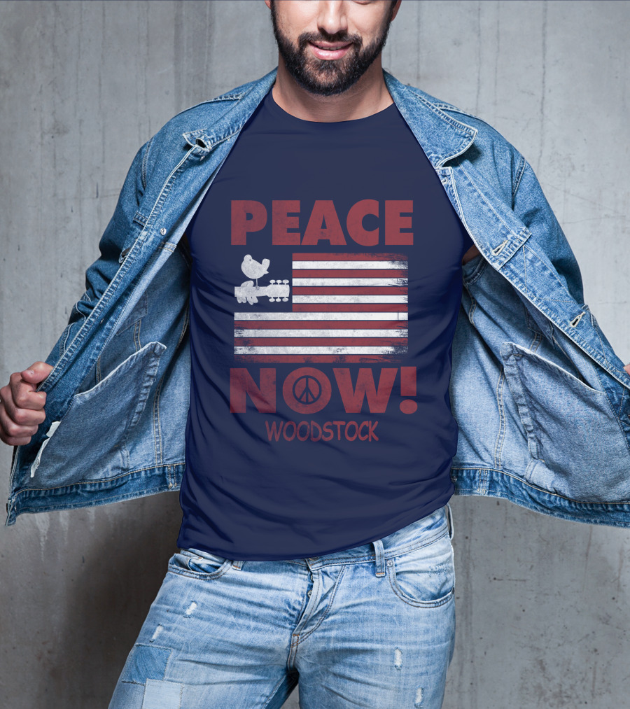 Woodstock Peace Now! American Flag Guitar Bird T-Shirt