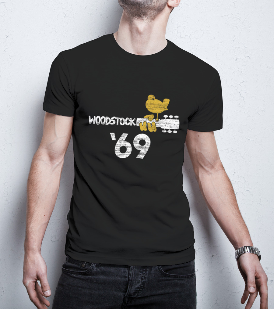 Woodstock Music Festival 1969 Yellow Bird On Guitar T-Shirt
