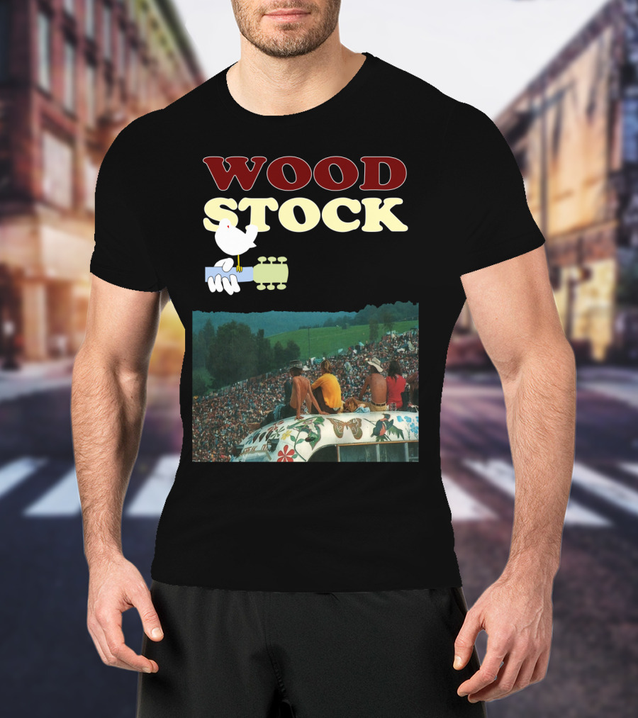 Woodstock Peace Festival Sitting On Decorated Hippie Bus T-Shirt