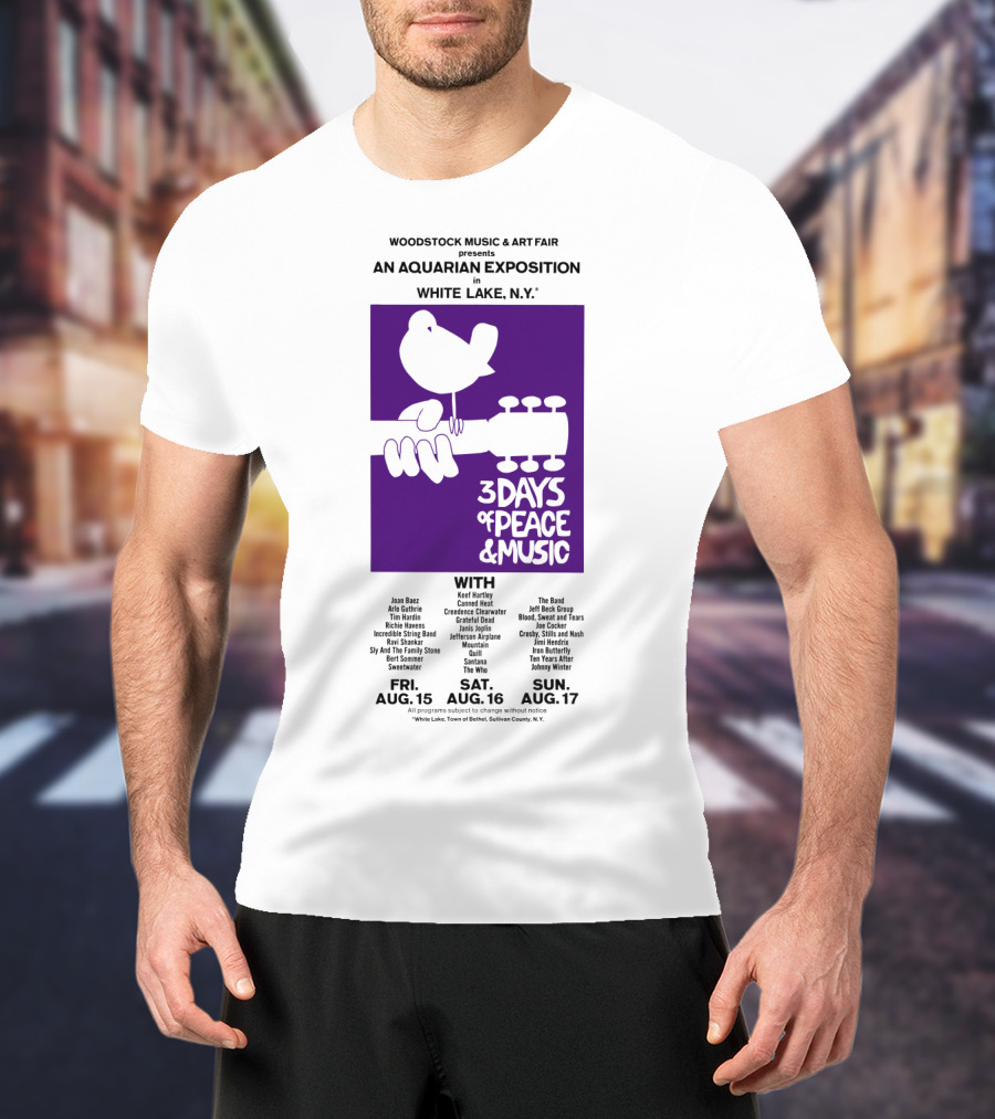 Woodstock Music & Art Fair An Aquarian Exposition White Lake Ny 3 Days Of Peace & Music Aug 15-17 T-Shirt
