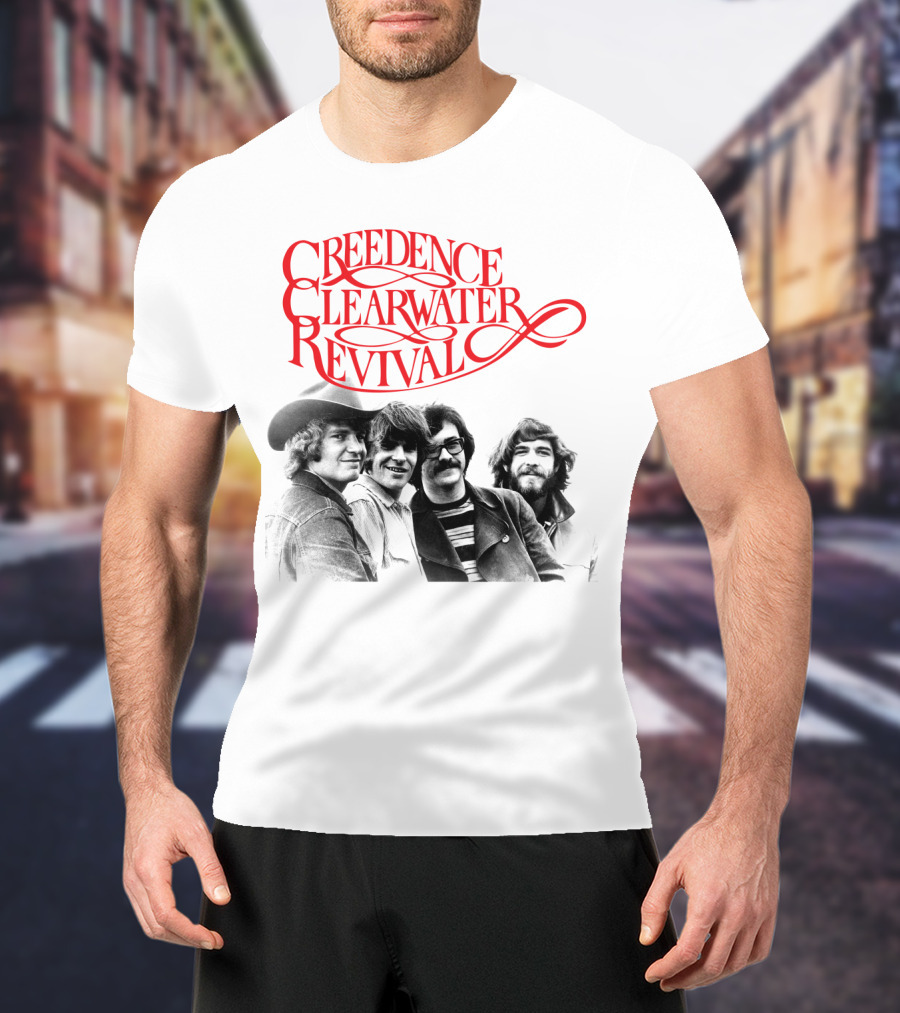 Creedence Clearwater Revival Band Photo Red T-Shirt
