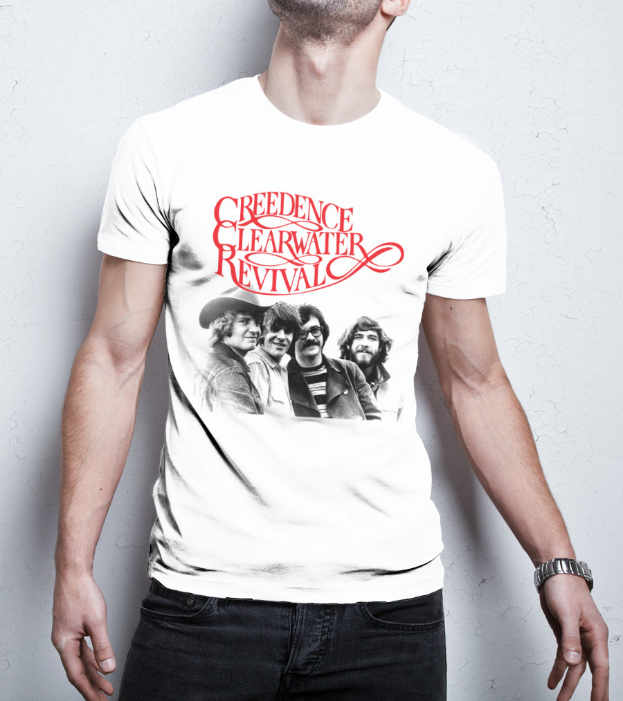 Creedence Clearwater Revival Band Photo Red T-Shirt