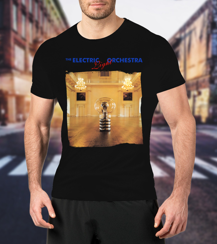 Electric Light Orchestra Lightbulb Room Chandelier Scene T-Shirt