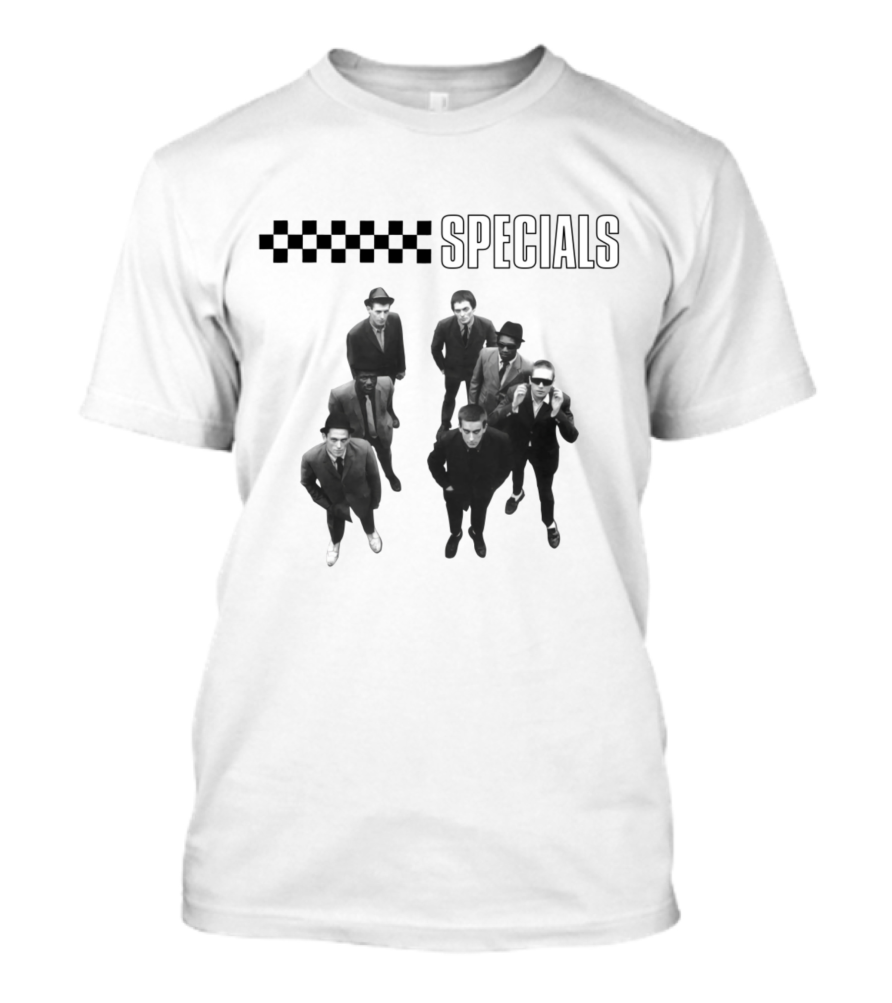 The Specials 2 Tone Ska Band Black-And-White Group Photo With Checkered T-Shirt