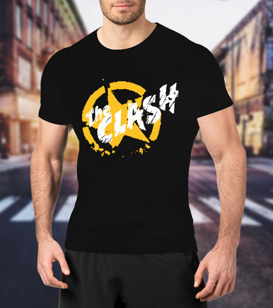 The Clash Star Logo Distressed Style Yellow And White T-Shirt