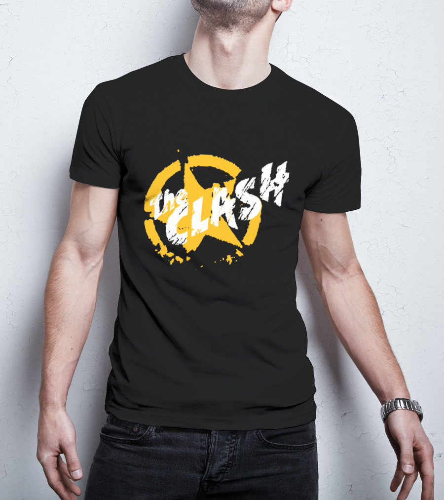 The Clash Star Logo Distressed Style Yellow And White T-Shirt