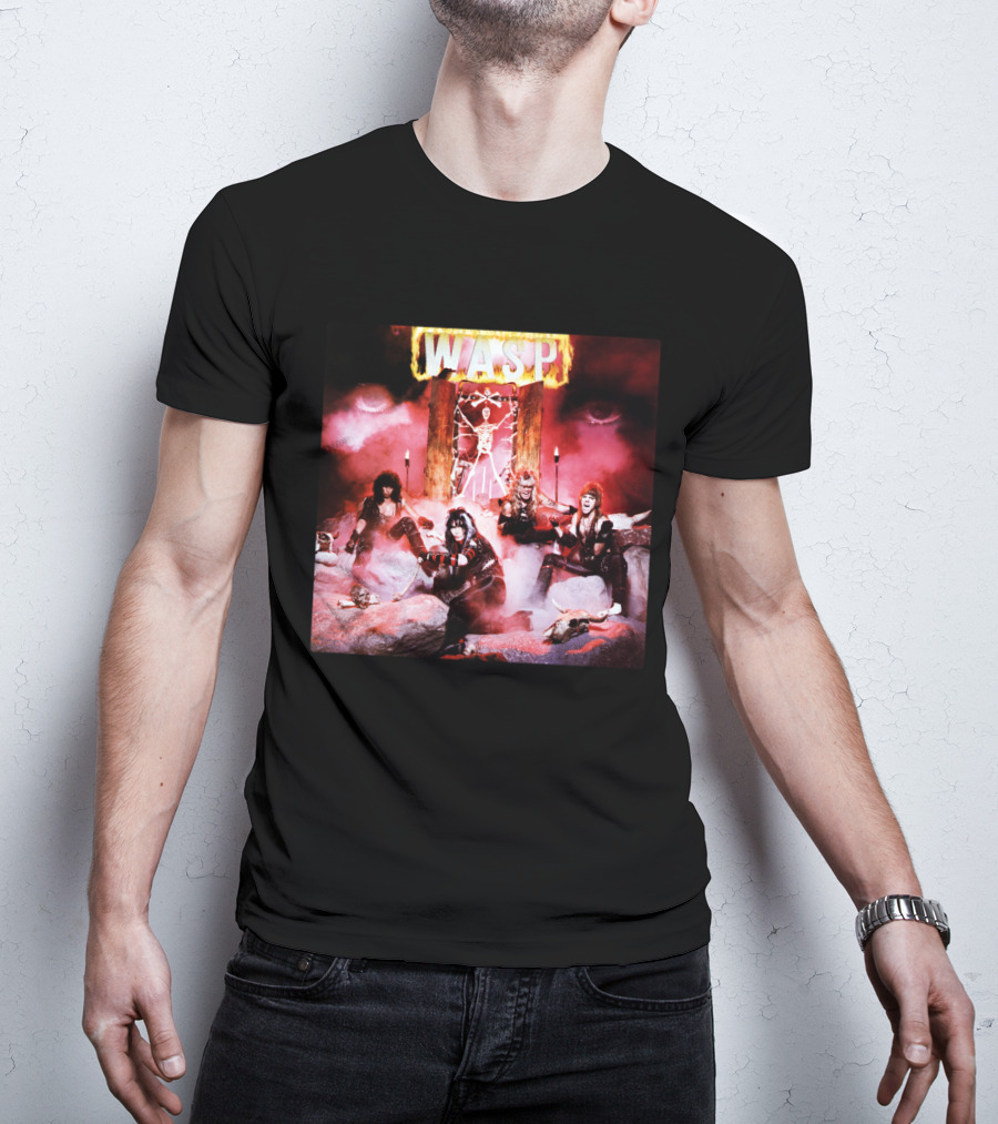 Wasp Burning Cross Skull Imagery Band Poster T-Shirt