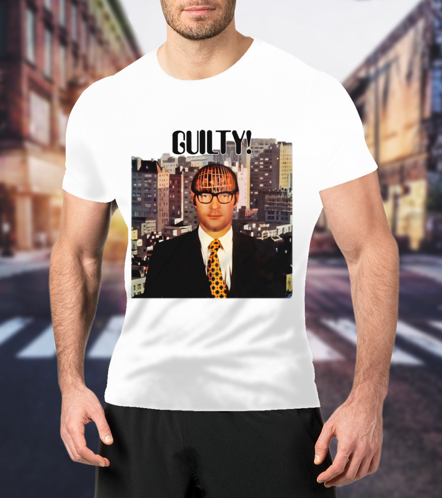 Guilty! Man With Cityscape Cage Head T-Shirt