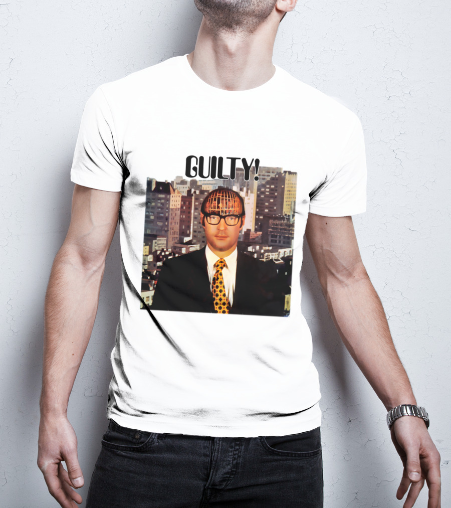Guilty! Man With Cityscape Cage Head T-Shirt