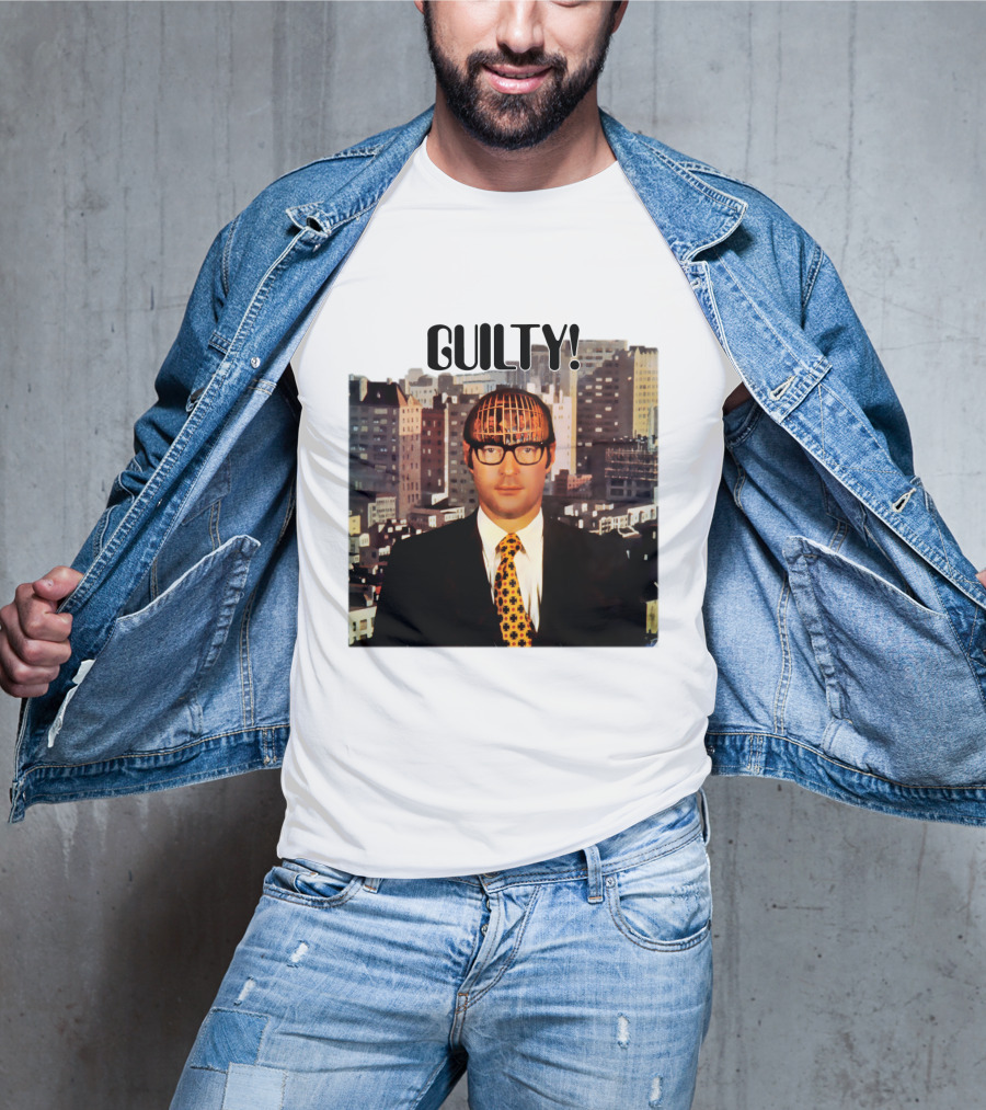 Guilty! Man With Cityscape Cage Head T-Shirt