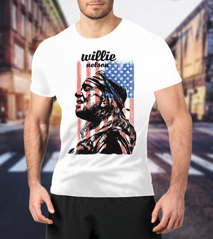 Willie Nelson American Flag Profile T-Shirt