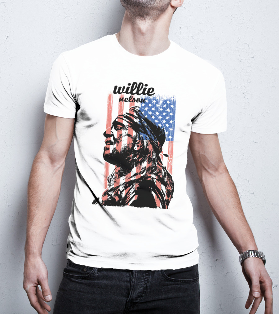 Willie Nelson American Flag Profile T-Shirt