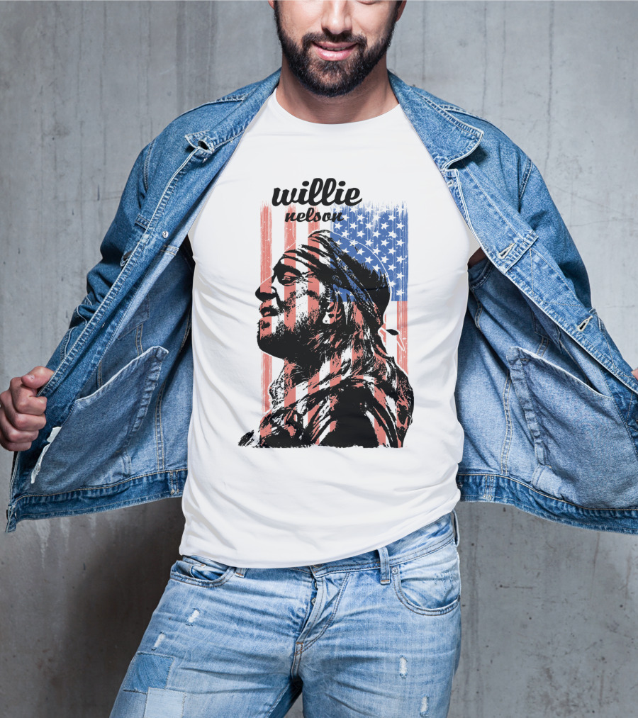 Willie Nelson American Flag Profile T-Shirt