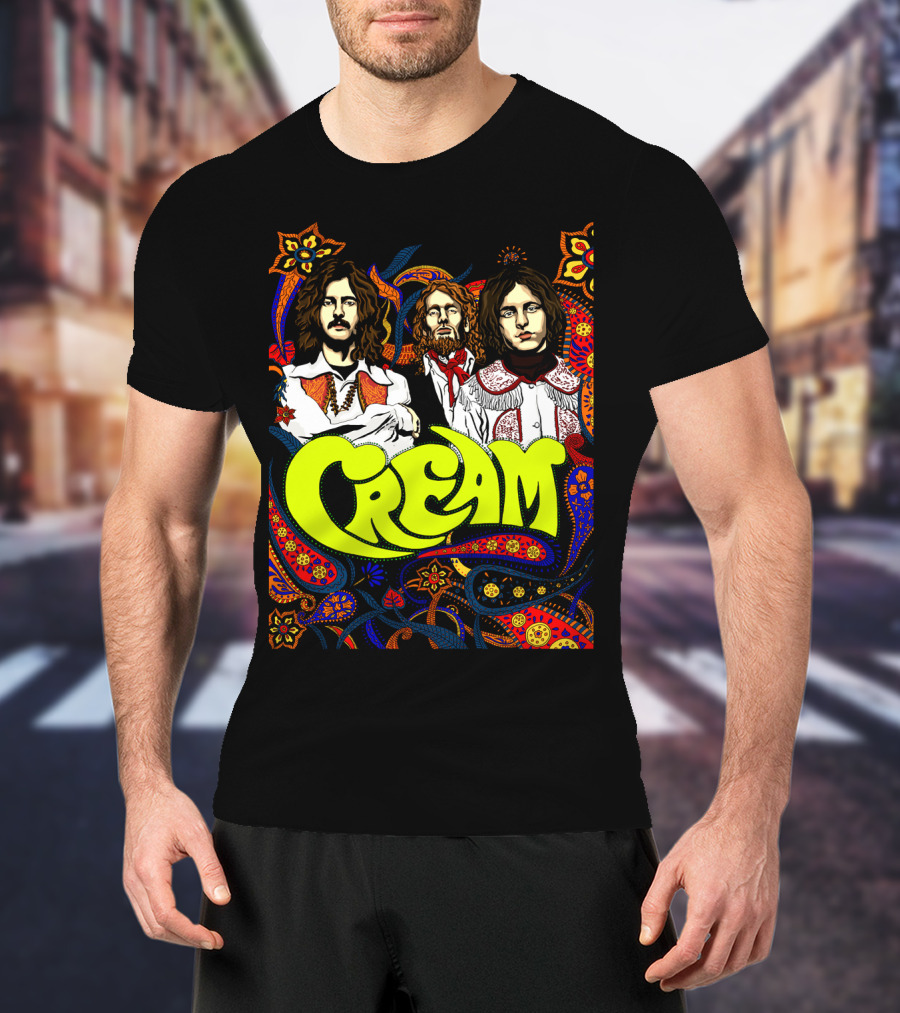 Cream Psychedelic Music Legends Portrait With Vibrant 60s T-Shirt