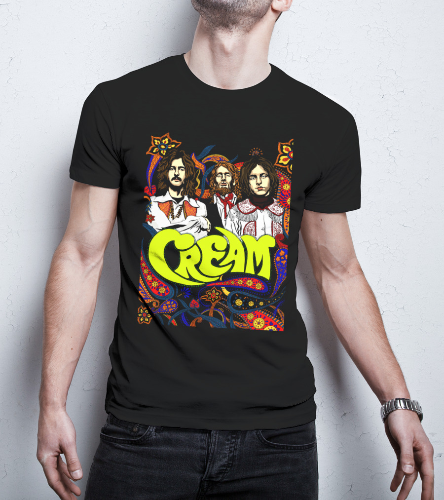 Cream Psychedelic Music Legends Portrait With Vibrant 60s T-Shirt